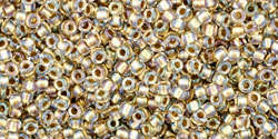 TOHO Round 15/0: TR-15-262 Inside-Color Crystal/Gold-Lined, 5 g