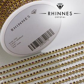 Rhinestone cupchain 2mm Amethyst in gold setting, 10cm
