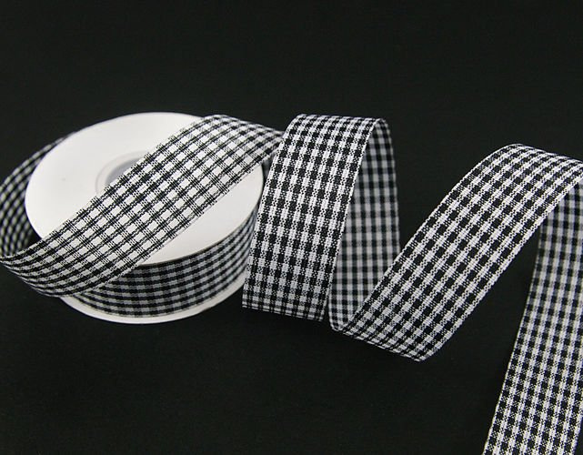 CHECKERED RIBBON BLACK&WHITE 2,5cm Ribbons \ checked ribbons Sklep