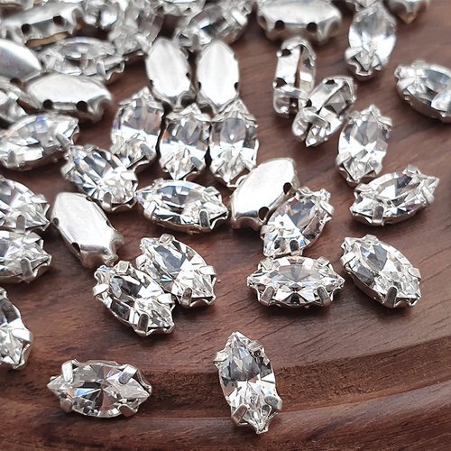 Preciosa crystals MC navette 8x4mm in a setting, Crystal, silver plated ...
