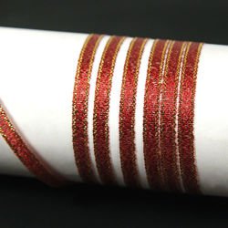 Brocade ribbon, narrow 0.6 cm, red with a gold border