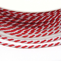 Satin twisted cord 2mm, white and red