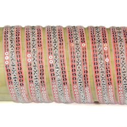 Velvet ribbon 15 mm, bright pink with silver thread and sequins / 0,5 m