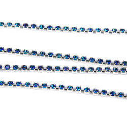 Rhinestone cupchain with Preciosa crystals ss 8,5 (~2.5mm) Crystal Bermuda Blue, silver, 10cm