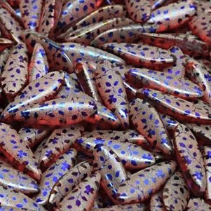 Laser Etched Dagger 5x16mm Transparent Matte Ruby Blue Flowers, 10 pcs