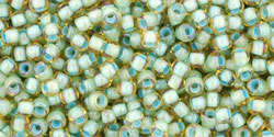 TOHO Round 11/0: TR-11-952 Inside-Color Rainbow Lt Topaz/Sea Foam-Lined, 10g