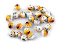Korale porcelanowe, kula 12 mm, kwiaty żółte, 1 szt