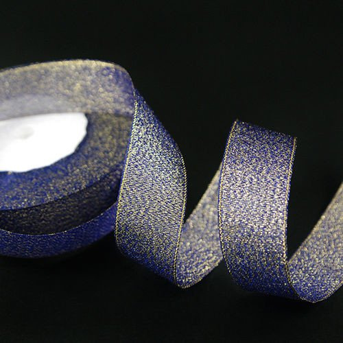 Brocade ribbon 2.5cm, navy blue and gold