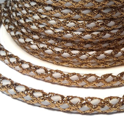 Ornamental cord, braided, 6 mm, white and gold, 0,5m
