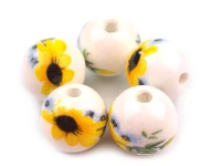 Porcelain beads, ball 12 mm, yellow flowers, 1 pc.