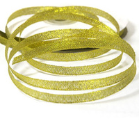 Brocade ribbon, narrow 0.6 cm, gold with a gold border