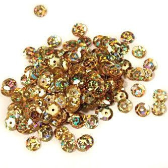 Sequins round 6mm, gold with glitter effect