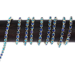 Rhinestone cupchain with Preciosa crystals ss 8,5 (~2.5mm) Crystal Bermuda Blue, silver, 10cm
