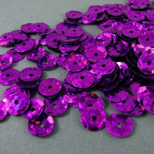 Sequins round 6mm, purple with glitter effect