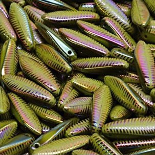 Laser Etched Dagger 5x16mm Opaque Olivine Sliperit Feather, 10 pcs