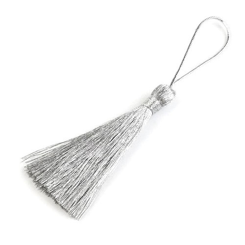 Metallized tassel 50 mm, silver, 1 pc.