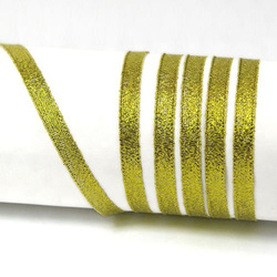 Brocade ribbon, narrow 0.6 cm, gold with a gold border