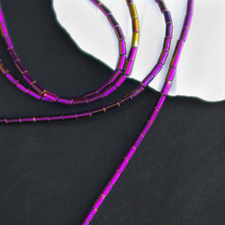 Plated hematite cylinder 4x2 mm, metallic fuchsia, 4 pcs.