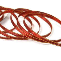 Wstążka brokatowa wąska 0,6 cm, czerwona ze złotym brzegiem