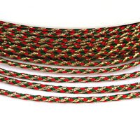 Sznurek ozdobny pleciony 1,5 mm, czerwono-zielony ze złotym
