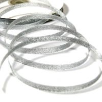 Wstążka brokatowa wąska 0,6 cm, srebrna ze srebrnym brzegiem